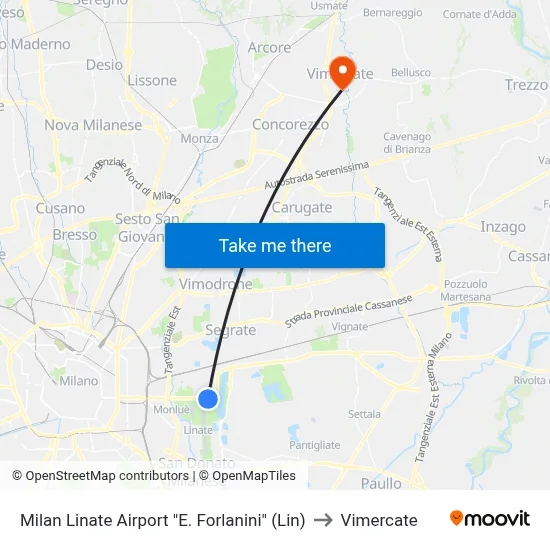 Milan Linate Airport "E. Forlanini" (Lin) to Vimercate map
