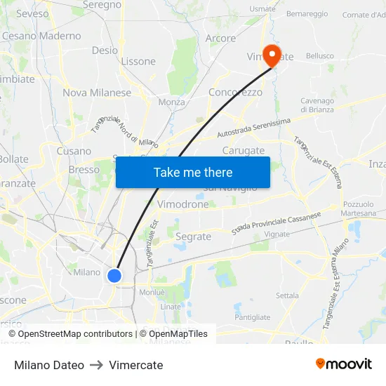 Milano Dateo to Vimercate map