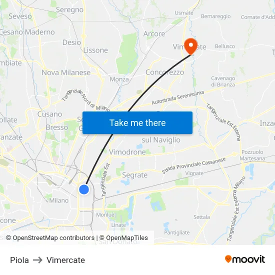 Piola to Vimercate map