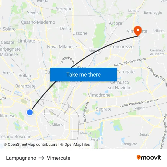Lampugnano to Vimercate map