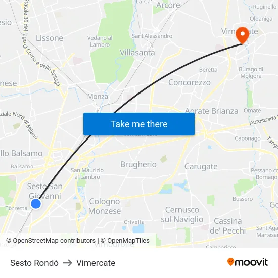 Sesto Rondò to Vimercate map