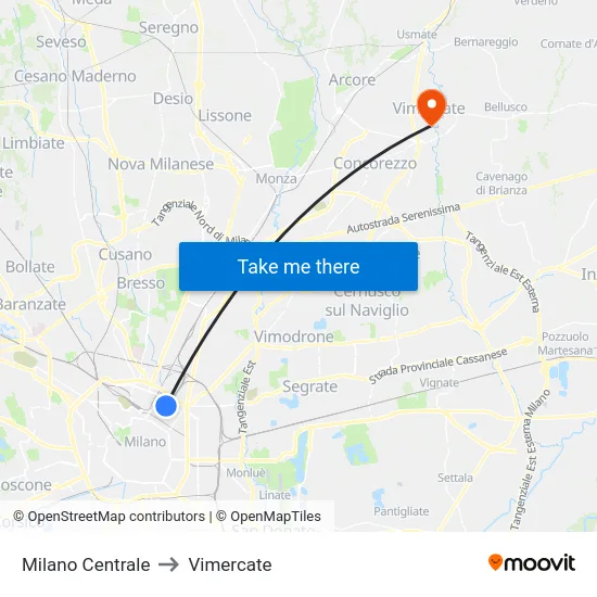 Milano Centrale to Vimercate map