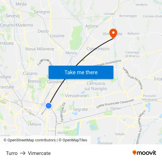 Turro to Vimercate map
