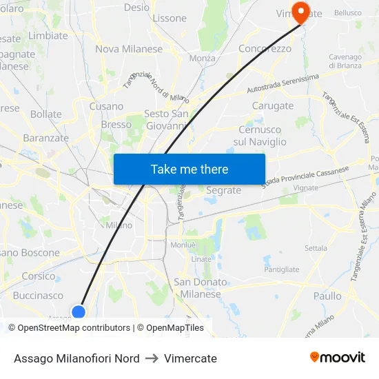 Assago Milanofiori Nord to Vimercate map