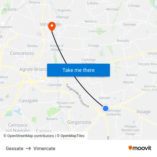 Gessate to Vimercate map