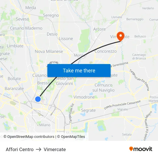 Affori Centro to Vimercate map