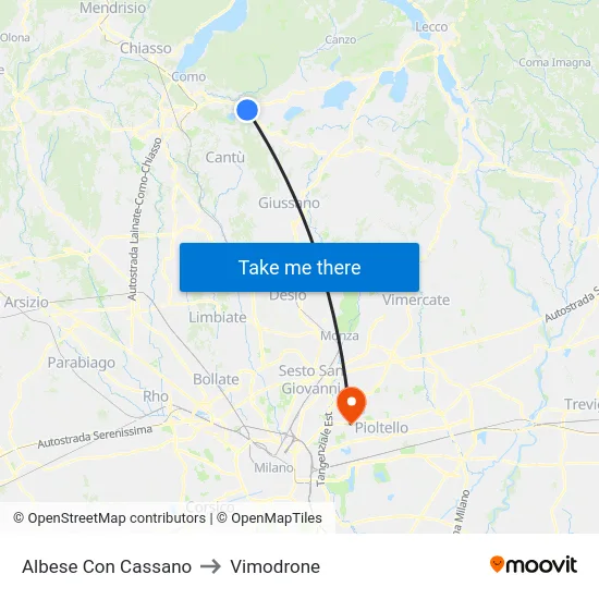 Albese con Cassano to Vimodrone map