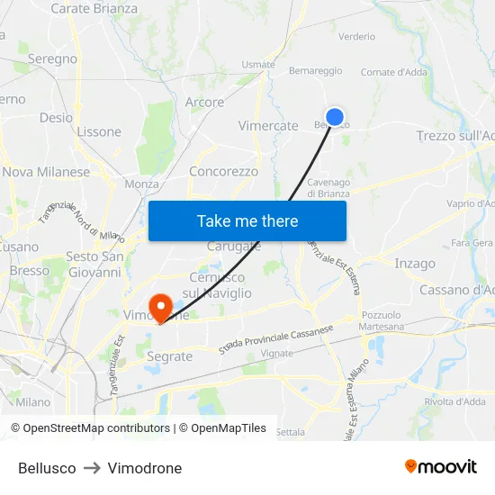 Bellusco to Vimodrone map