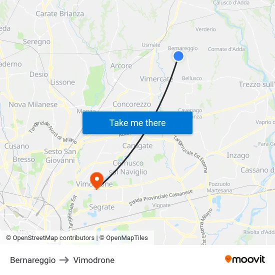 Bernareggio to Vimodrone map