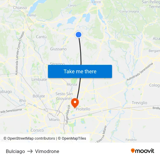 Bulciago to Vimodrone map