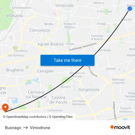 Busnago to Vimodrone map