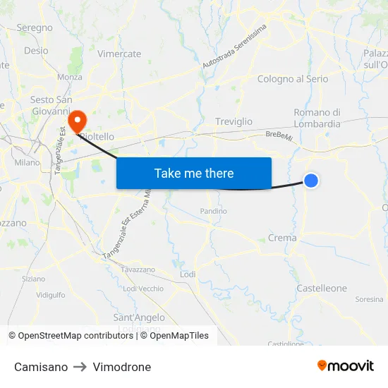Camisano to Vimodrone map