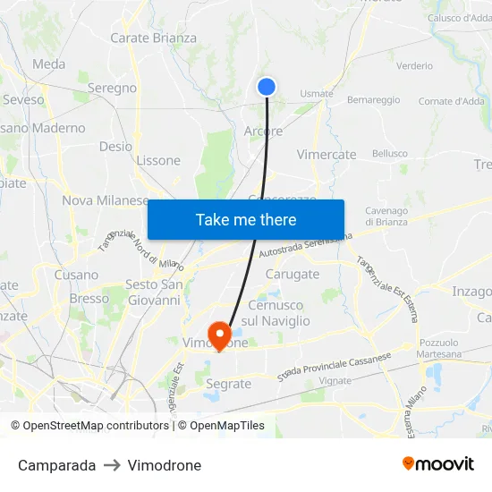 Camparada to Vimodrone map