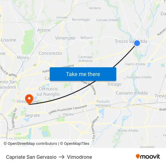 Capriate San Gervasio to Vimodrone map