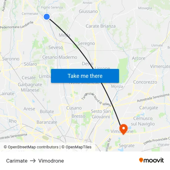 Carimate to Vimodrone map
