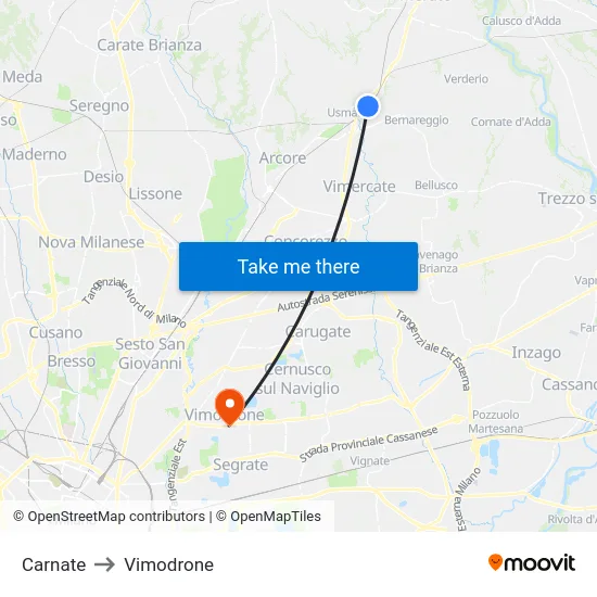 Carnate to Vimodrone map