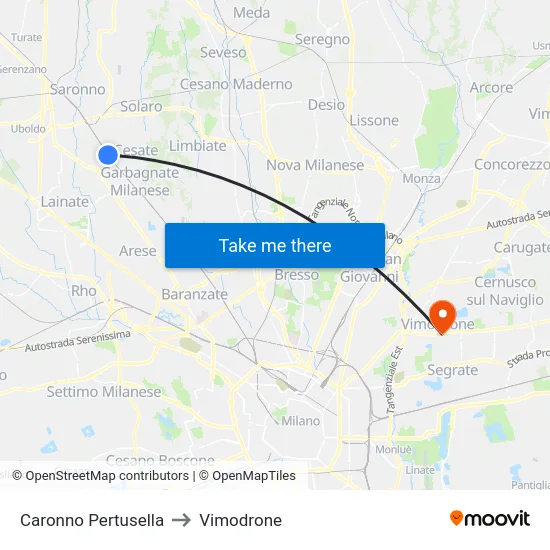 Caronno Pertusella to Vimodrone map