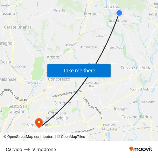 Carvico to Vimodrone map