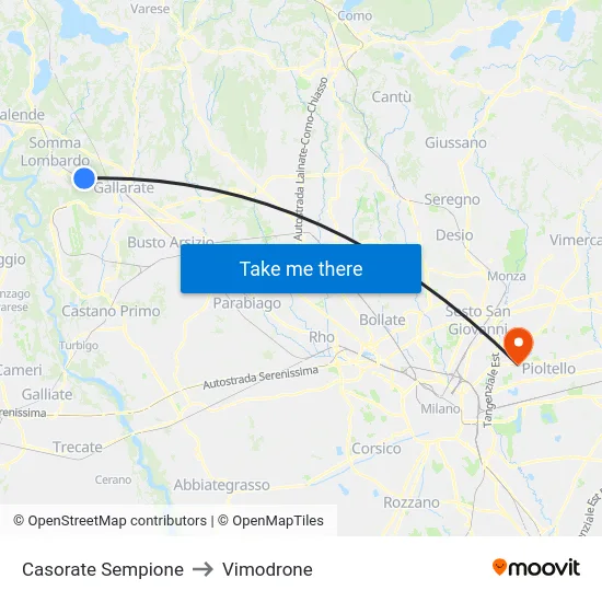 Casorate Sempione to Vimodrone map