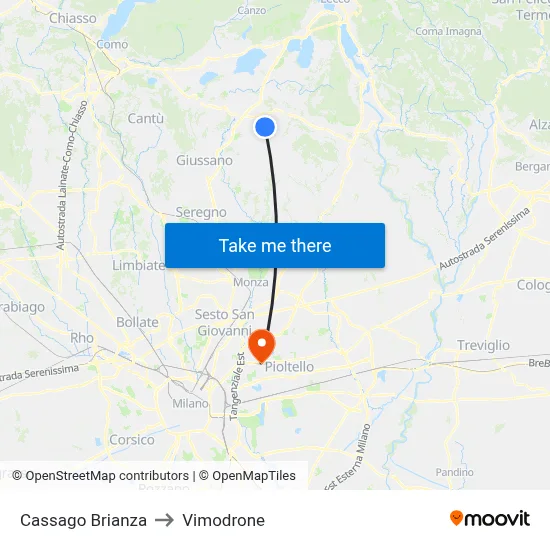 Cassago Brianza to Vimodrone map