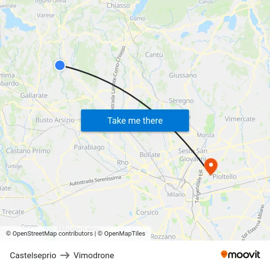 Castelseprio to Vimodrone map