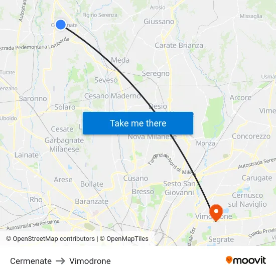Cermenate to Vimodrone map