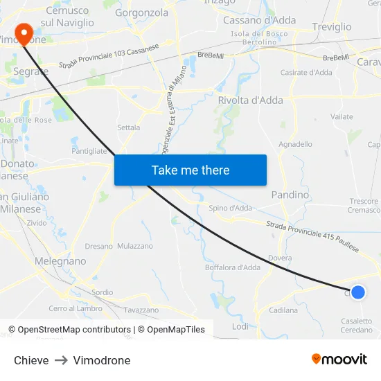 Chieve to Vimodrone map