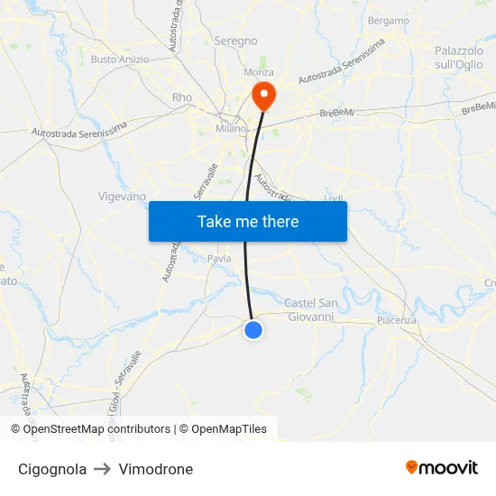 Cigognola to Vimodrone map