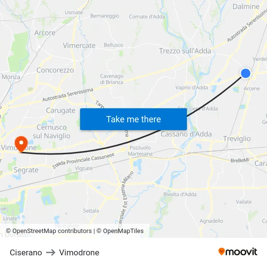 Ciserano to Vimodrone map