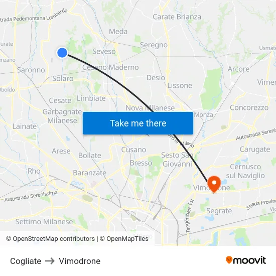 Cogliate to Vimodrone map