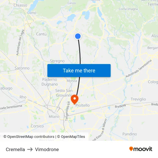 Cremella to Vimodrone map