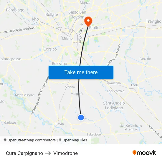 Cura Carpignano to Vimodrone map