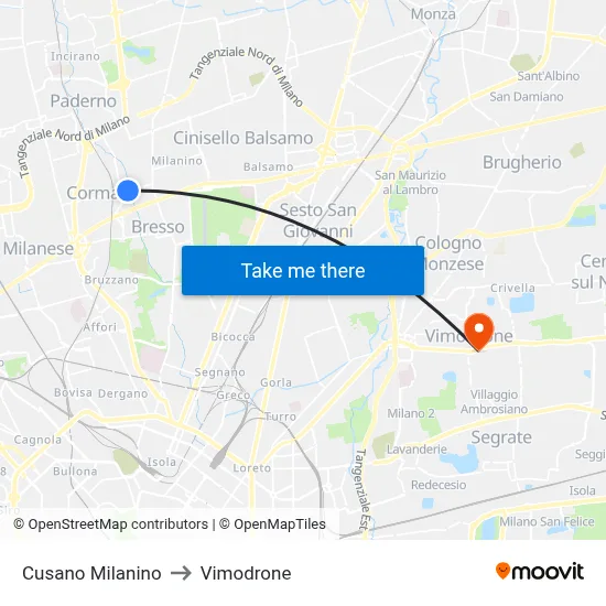 Cusano Milanino to Vimodrone map