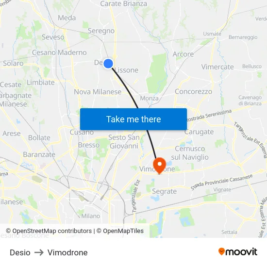 Desio to Vimodrone map