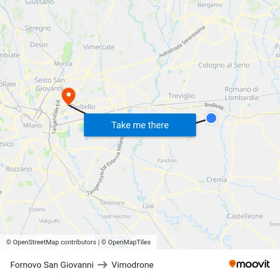Fornovo San Giovanni to Vimodrone map