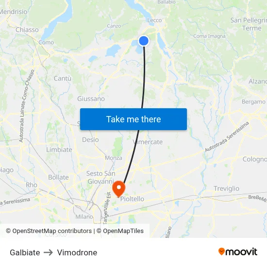 Galbiate to Vimodrone map