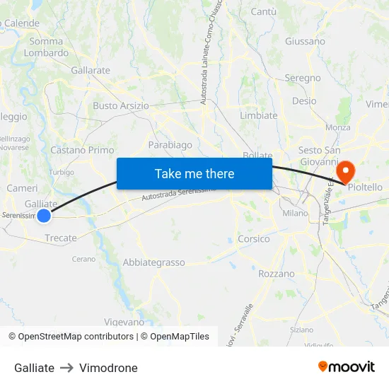 Galliate to Vimodrone map