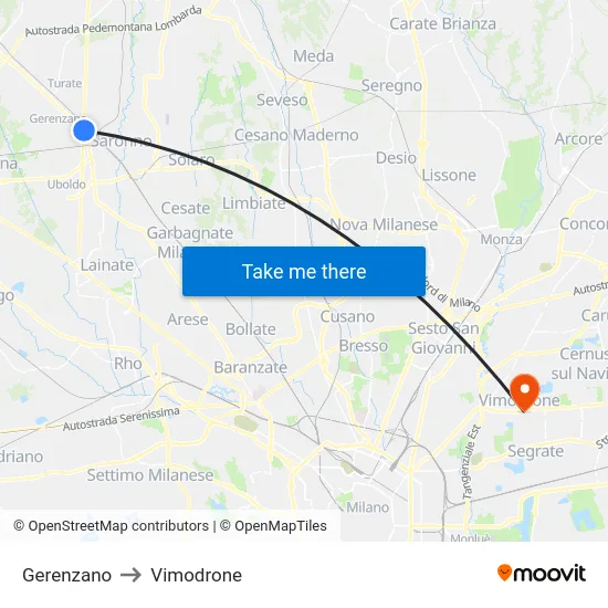 Gerenzano to Vimodrone map