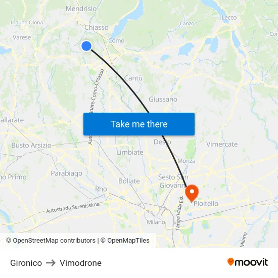 Gironico to Vimodrone map