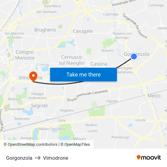 Gorgonzola to Vimodrone map