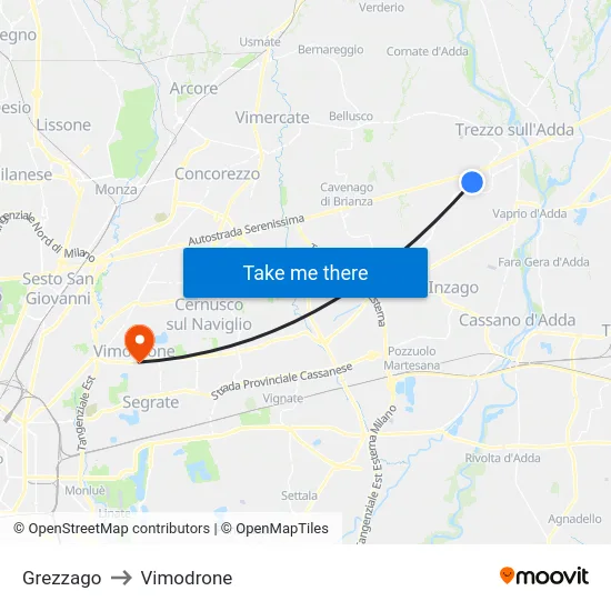Grezzago to Vimodrone map