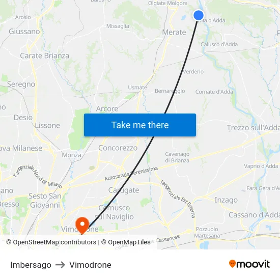 Imbersago to Vimodrone map