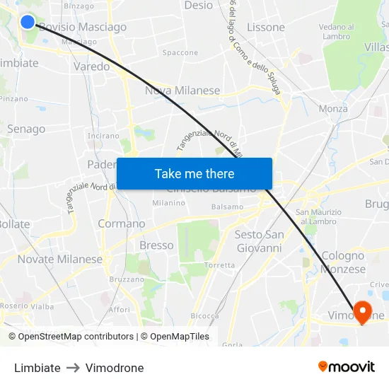 Limbiate to Vimodrone map