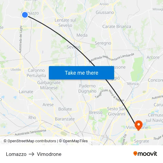 Lomazzo to Vimodrone map