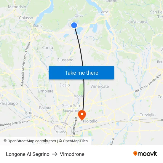 Longone Al Segrino to Vimodrone map