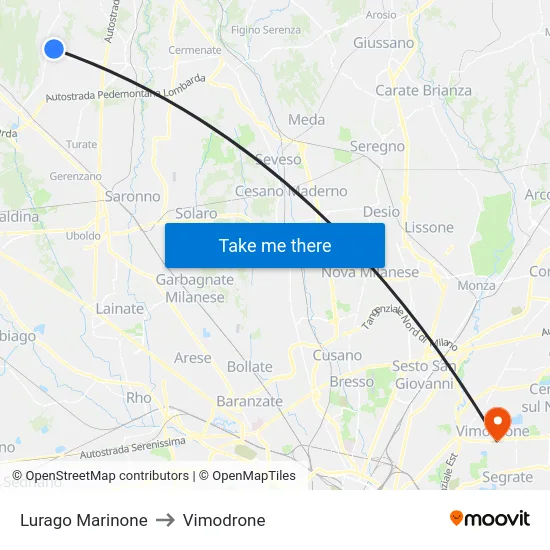 Lurago Marinone to Vimodrone map