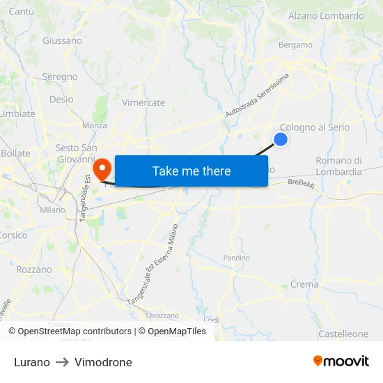 Lurano to Vimodrone map