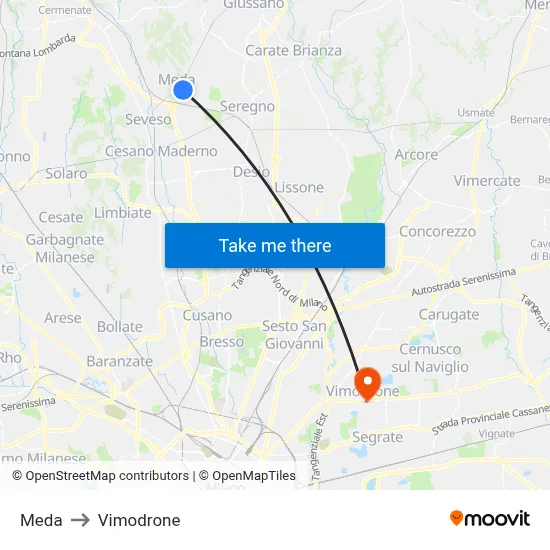 Meda to Vimodrone map