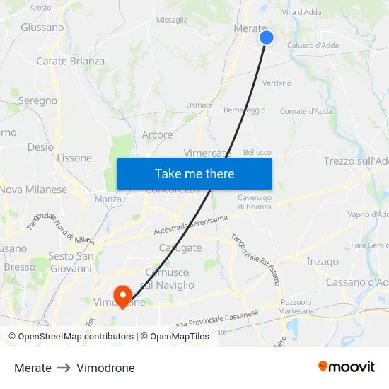Merate to Vimodrone map
