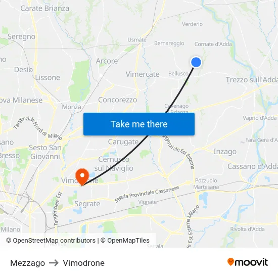 Mezzago to Vimodrone map